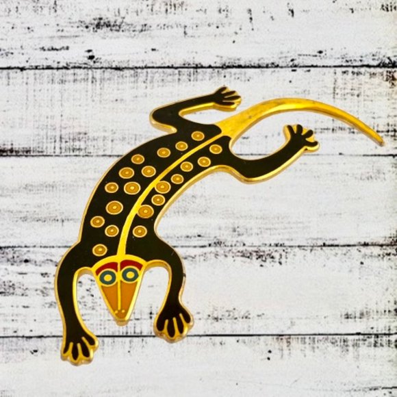 Laurel Burch Lizard Brooch Pin Cloisonne Enamel Gecko Vintage 90's Signed - Picture 9 of 14